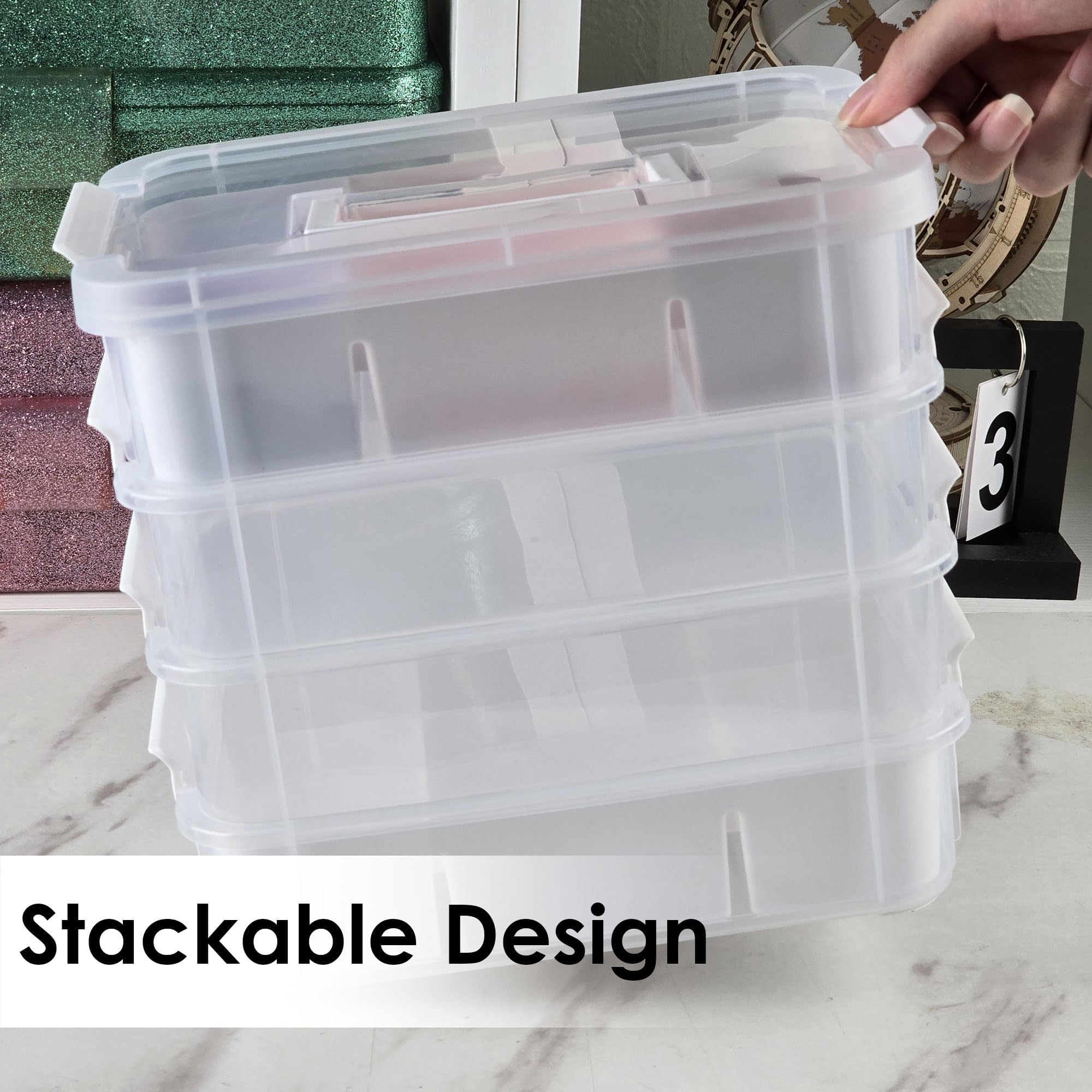 Craft Organizers and Storage, 10QT 4-Layer Durable Sewing Organizer for Sewing Supplies with 2 Removable Trays, DIY Kit Container for Seasonal Decor, Tool, Scrapbook and Art Supplies — view 9