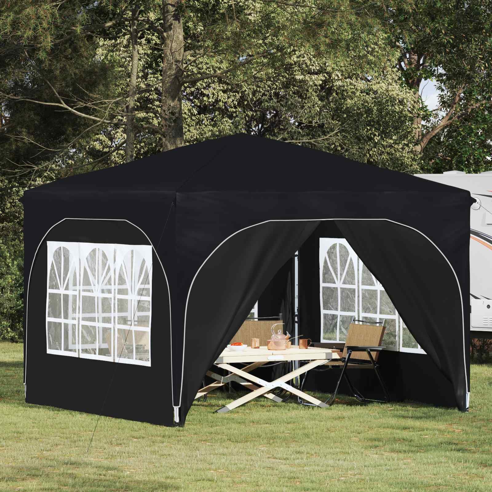 Namiot imprezowy Pop-up 290 x 290 x 245 cm, antracytowy, składany, wodoszczelny, z ochroną UV, stabilny namiot ogrodowy z 4 ściankami bocznymi, składany, na kemping, taras