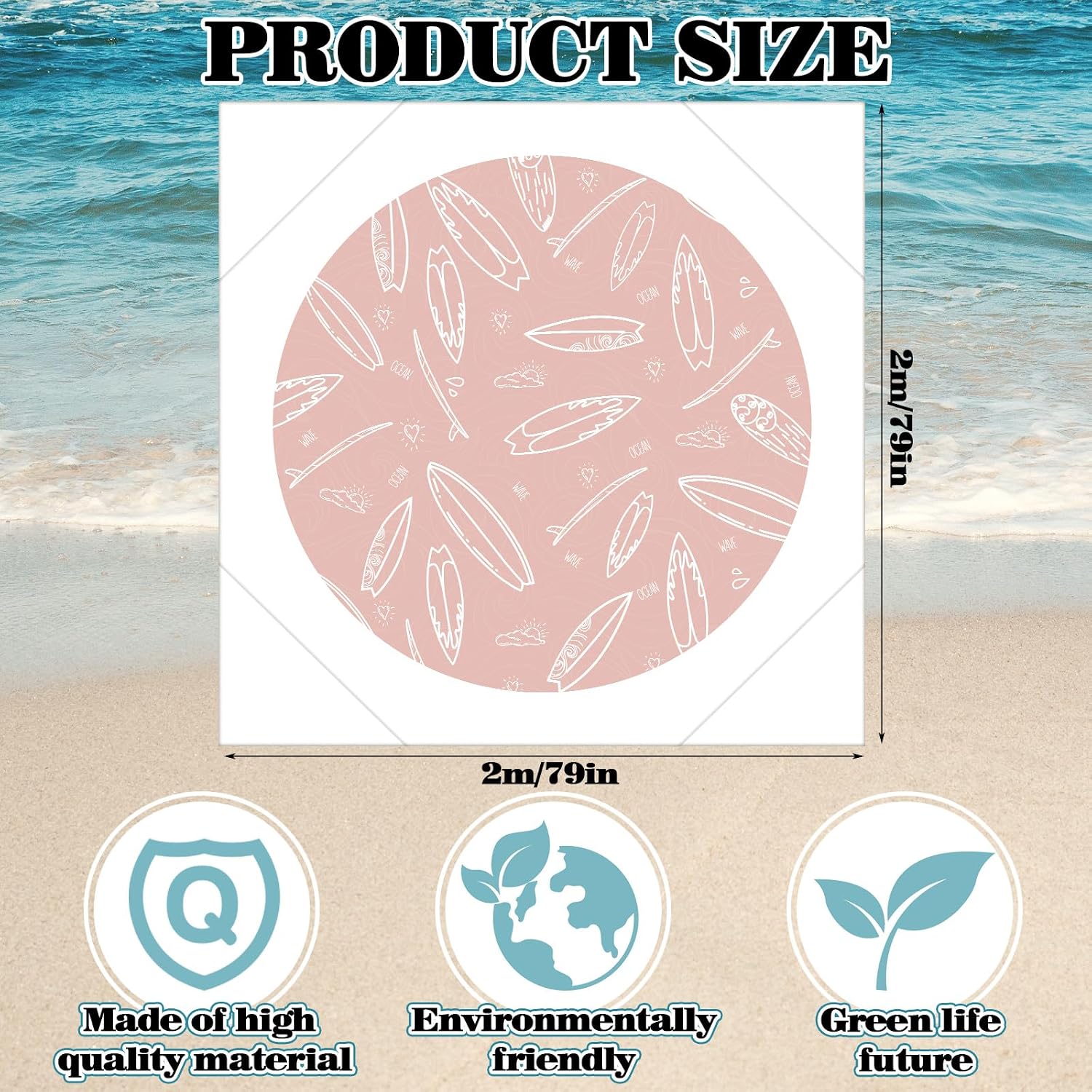 Soulchen Beach Pool 6.56 x 6.56 Feet Waterproof Pool and Beach Blanket Portable Water Game Flexible Pink Paddling Game for Outdoor Ocean Beach
