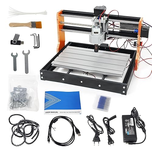 CNCTOPBAOS Upgraded 3018-PRO CNC Router Engraving Machine 300x180x45mm with Limit Switches,E-Stop,10000rpm Spindle for Wood Acrylic PCB Aluminum Desktop DIY Mini GRBL Control 3 Axis Milling Machine
