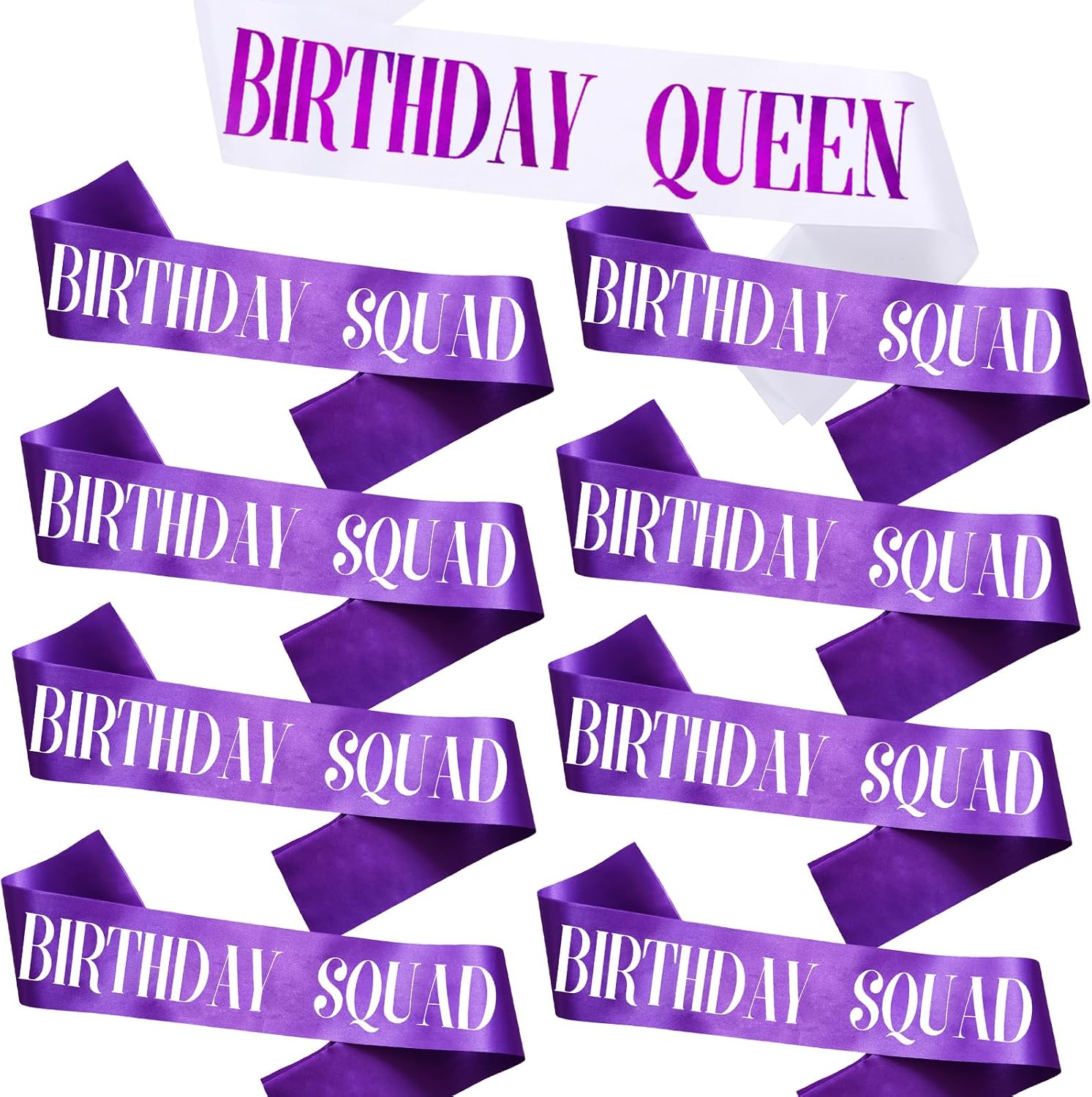 9PCS Birthday Squad Sashes for Women Girl, Purple Birthday Queen Sash Set for Funny 21st 30th 40th 50th 60th or Other Bday Party Favors Decorations