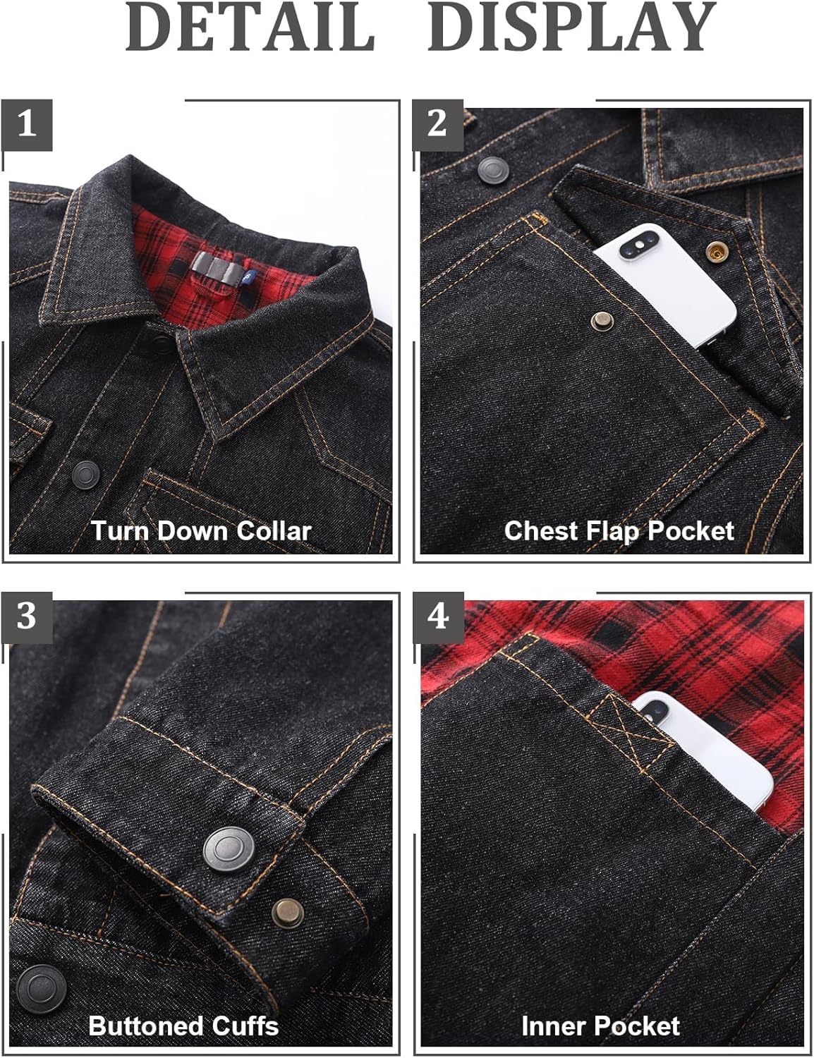 PEHMEA Men's Lined Flannel Denim Stylish Cowboy Trucker Coat Snap Button Rugged Western Shirts Jackets - Image 6