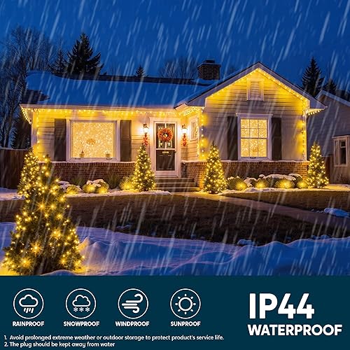Miniatura 7 de Joiedomi 600 luces LED de Navidad para exteriores, luces blancas cálidas para árbol de Navidad de 197 pies con 8 modos de temporizador, cadena de