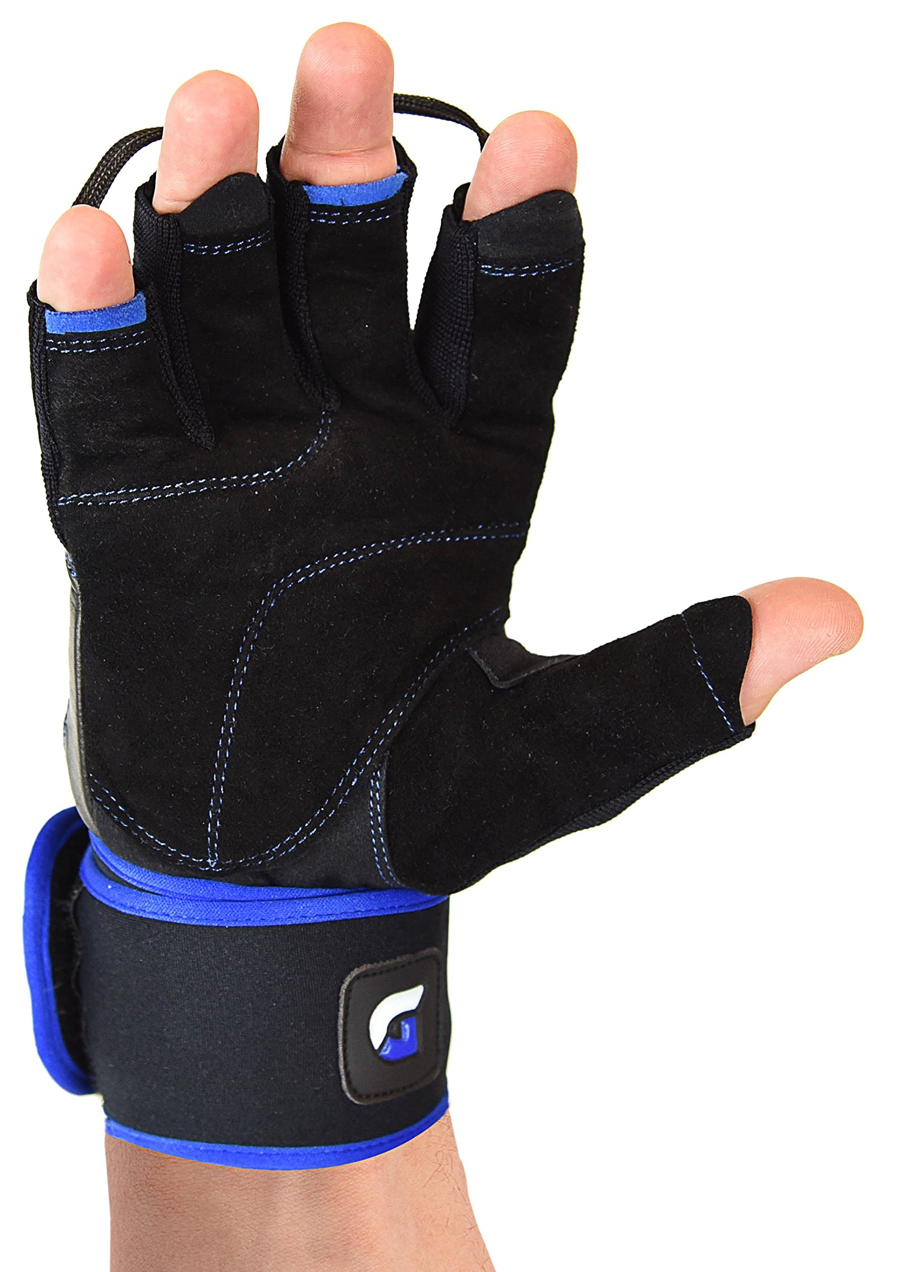 Gym Gloves - Ranger with Built in 2" Wide Wrist Wraps Design for Weight Lifting, Power Lifting, Bodybuilding & Strength Training Workout Exercises (Black & Blue, Large 8 1/8" - 8 1/2")