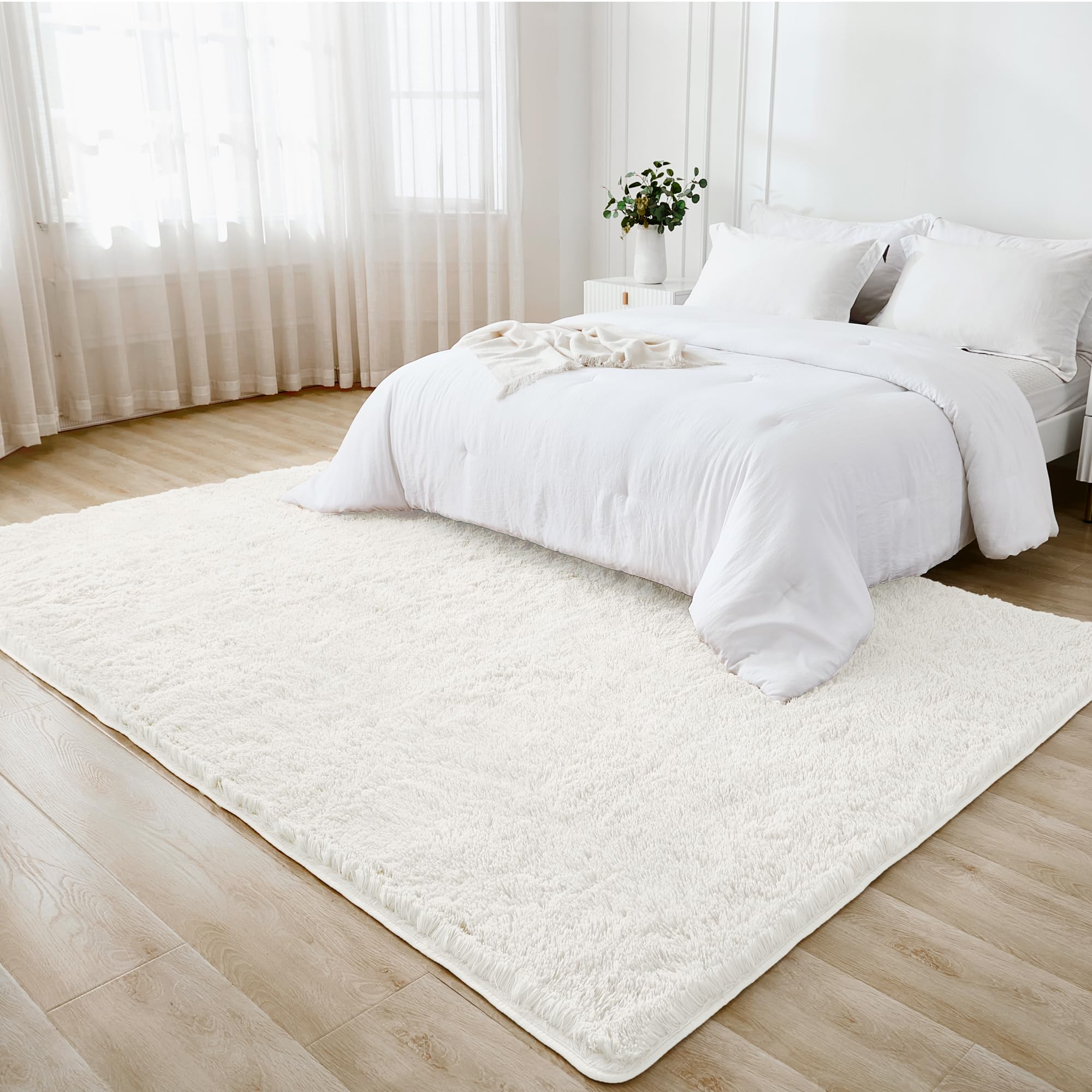 Tapis Pelucheux à Poils Longs De 91 X 152 Cm Pour Chambre à Coucher, Salon, Chambre D'enfant, Salle De Jeux, Jaune Clair
