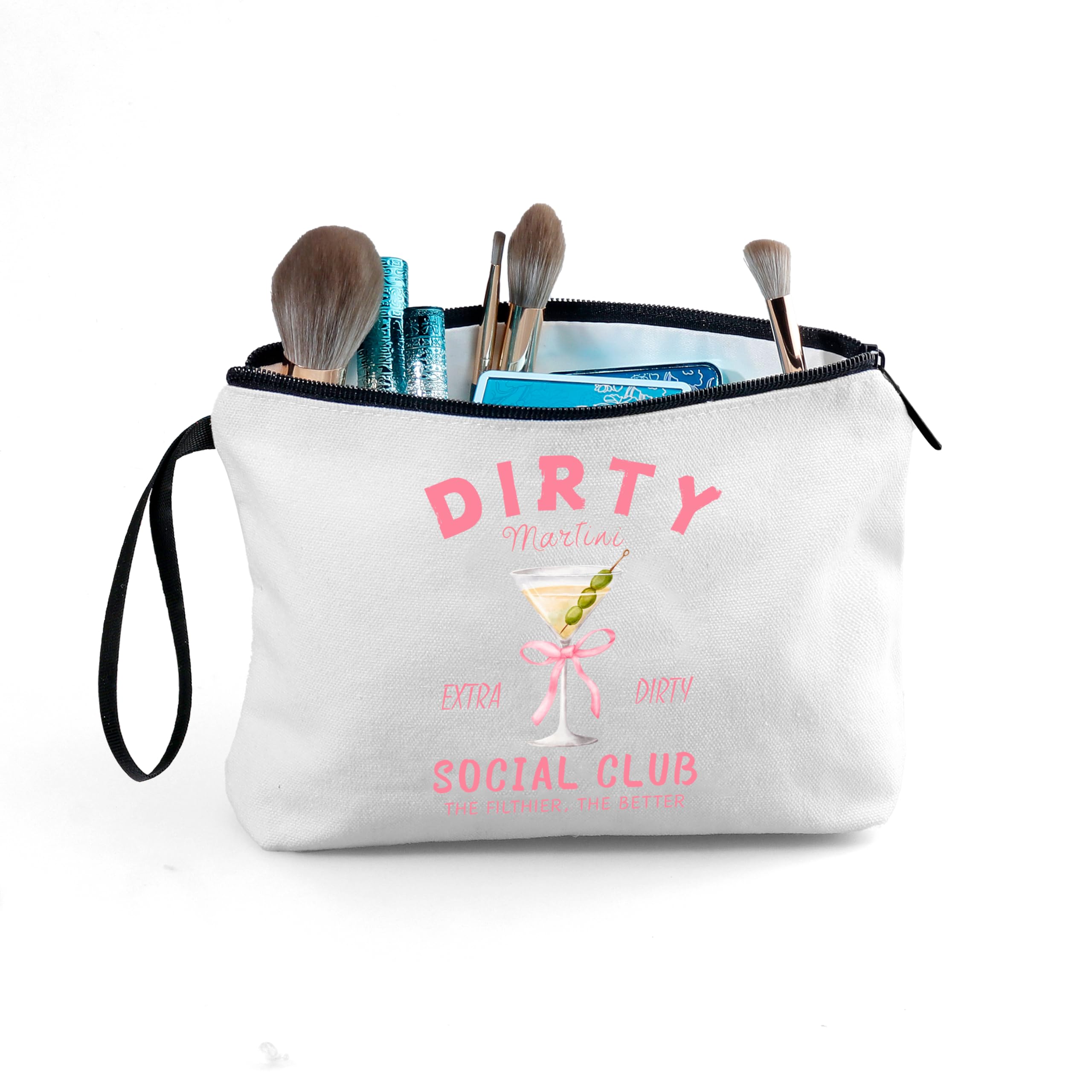 Dirty Martini Gift Cocktail Funny Unique Birthday Drink Accessories for Women Female Coworker Friend Sister Bartender Mixologist Alcohol Lover Makeup Cosmetic Bag