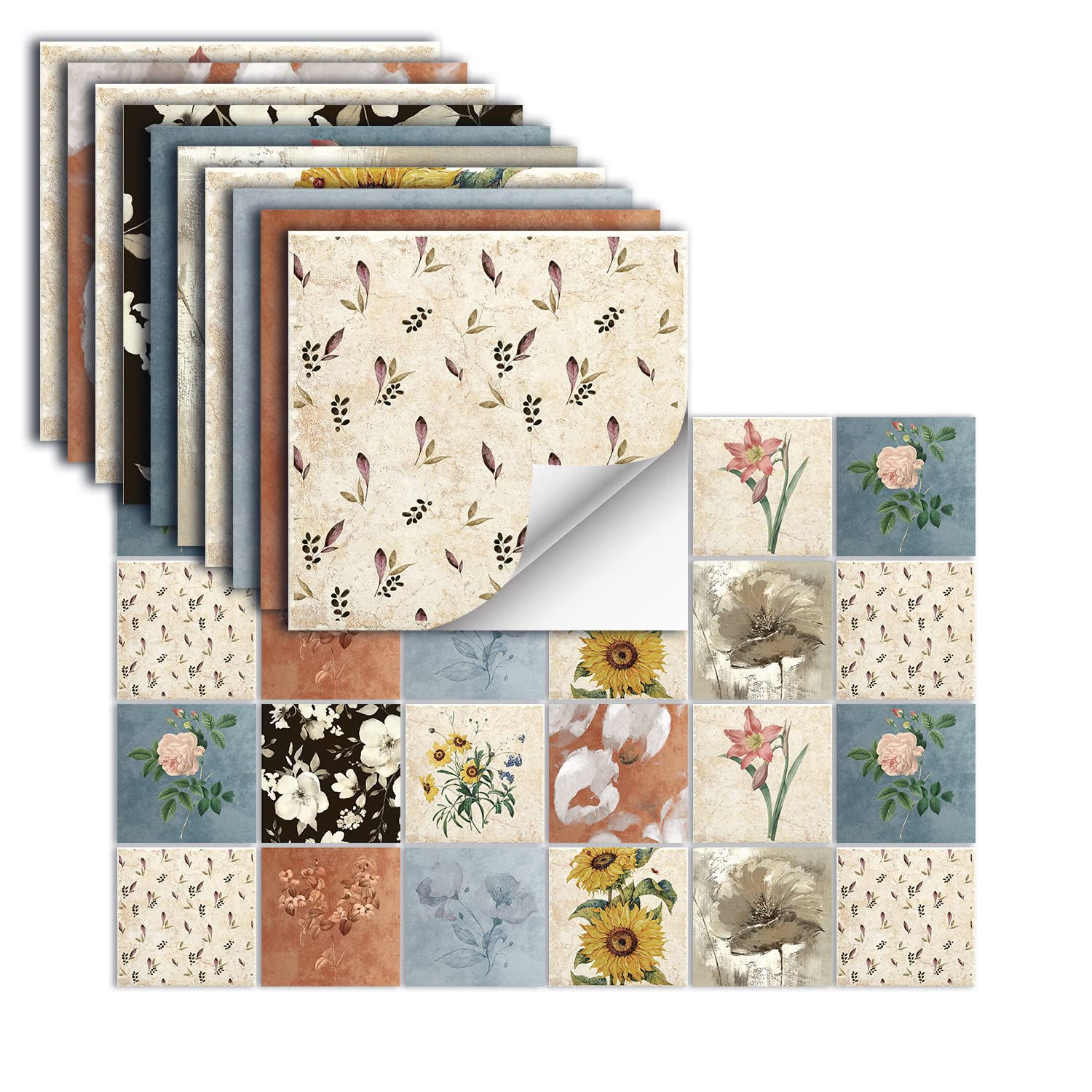24Pcs Wall Tile Transfers Sticker for Home Decor, Peel & Stick self-Adhesive splashback, Tile Decals for Living Room Kitchen Bathroom Decor,10cmX10cm/4inchX4inch