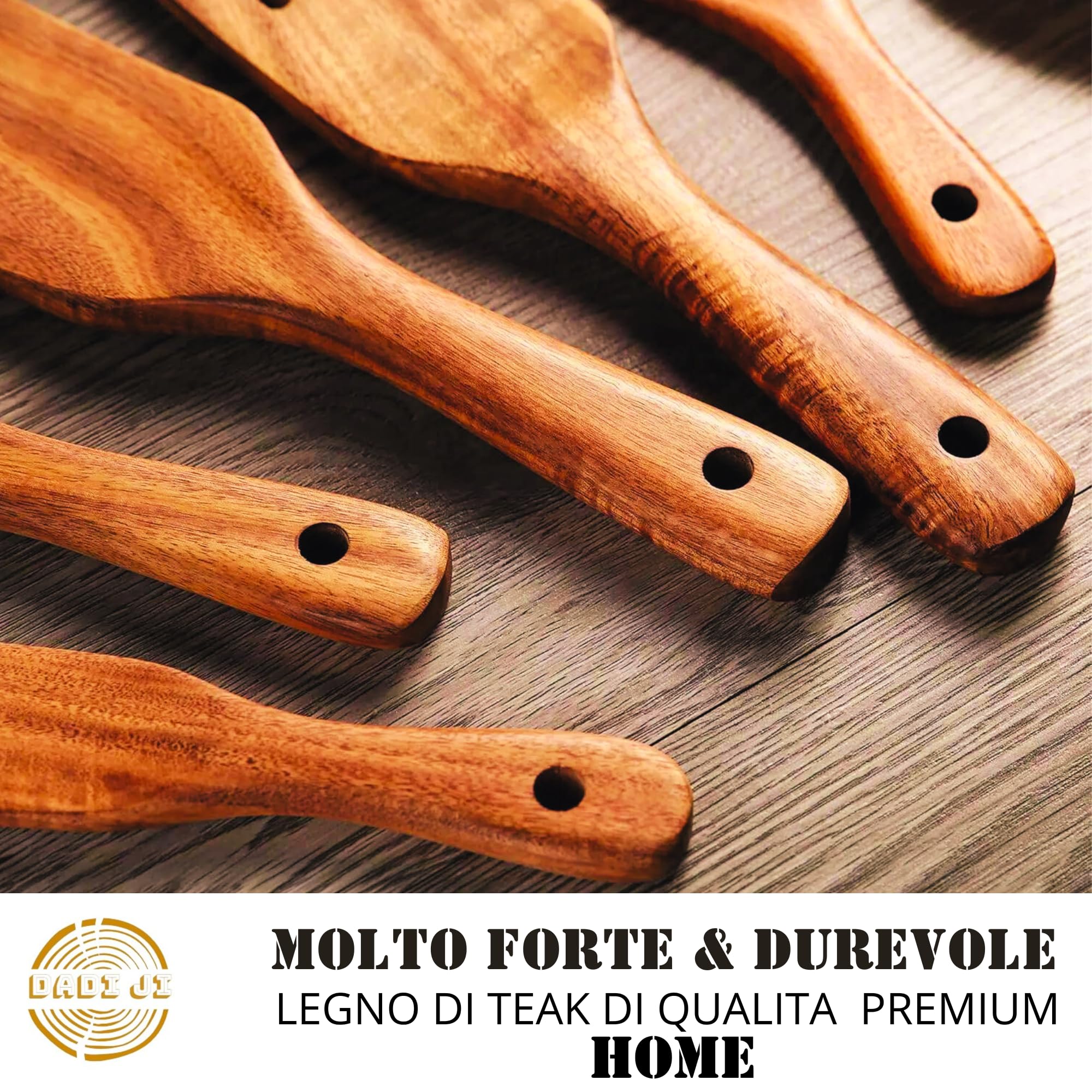 Set 4 Spatole In Legno Di Teak - Utensili Cucina Naturali, Antigraffio, Con Foro Per Appendere - Foto 9