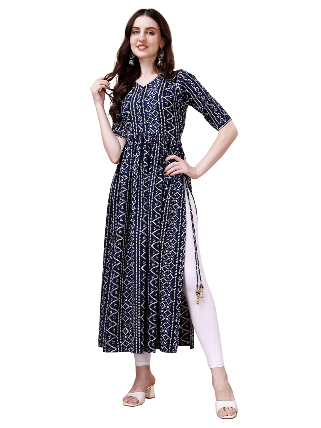 Womens Bandhani Naira Cut Kurta with Latkan, Naira Cut Kurta for Womens and Girls