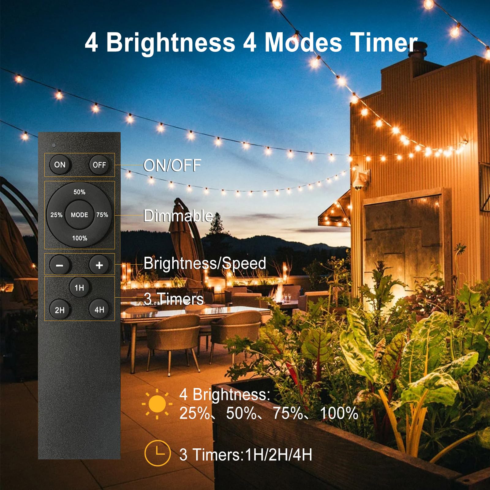 30M Dimmerabile Catena luminosa per esterni - IP45 impermeabile con 50+2 lampadine G40 (bianco caldo), illuminazione da giardino per terrazza, matrimoni, feste e balconi (Telecomando-30M)