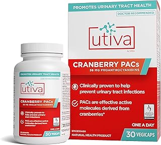 Utiva Cranberry PACs – Clinically Proven 36mg PACs for UTI Avoidance - Cranberry Supplement for Urinary Tract Health for Women and Men – 30 Cranberry Extract Pills for Bladder Health, 30 Vegi Capsules