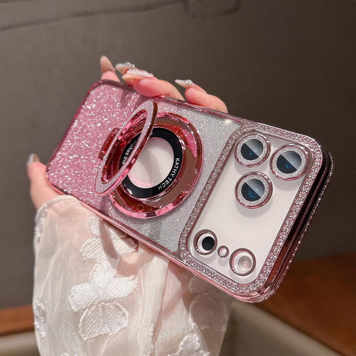 LXK Magnetic Stand for iPhone 17 Pro Max Case, [Compatible with Magsafe][Built-in Camera Lens Protector] Glitter Bling Card & Soft TPU Diamonds Bumper Protection Cover for Women Girls 6.9" Gold