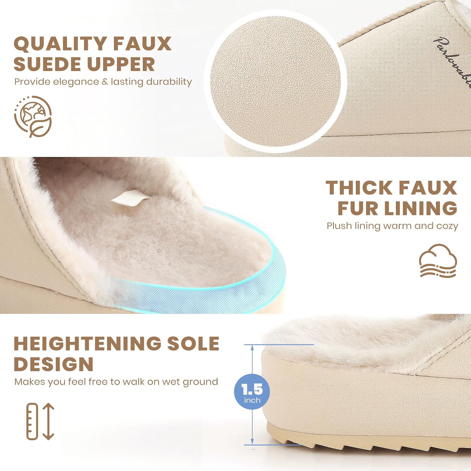 Parlovable Women's Fuzzy Slippers Memory Foam Comfy House Shoes Open Toe Anti-Slip, US Size 9-10, 2 Pairs