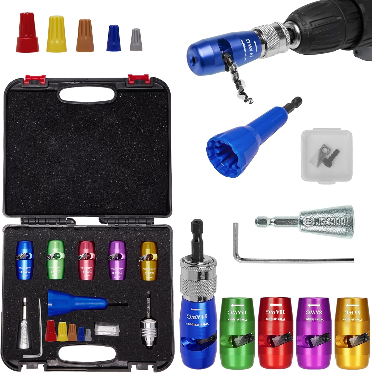 Wire Twister Tool for Drill Set, Stripping Tool & Twisting Connector, Wiring Pro Stripper, Electrician Drill Stripper and Twister