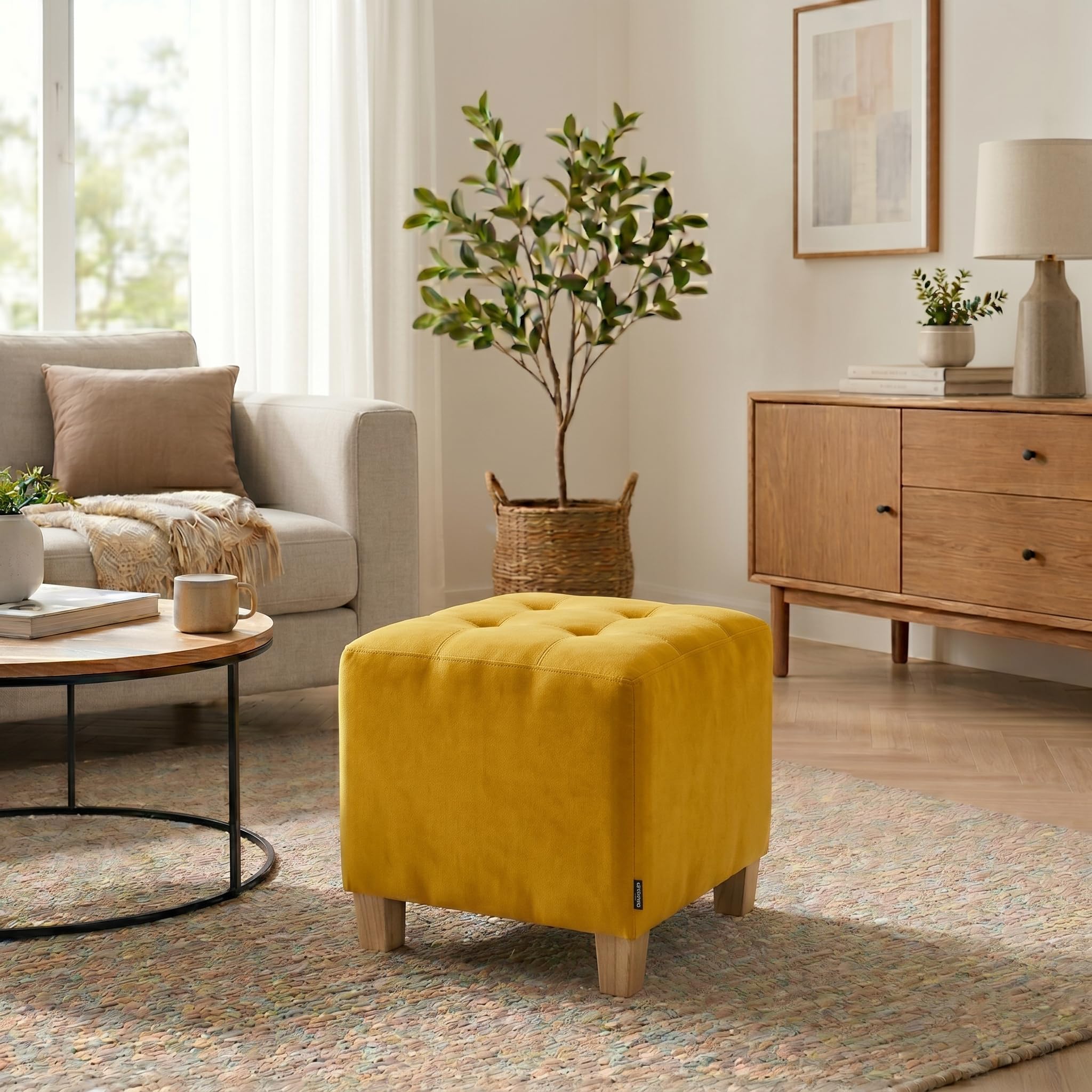 Premium Velvet Ottoman Stool for Living Room | Modern Footrest & Seating Ottoman Luxury Storage Ottoman Bench | Multipurpose Ottoman for Bedroom & Living Room Yellow-image-28