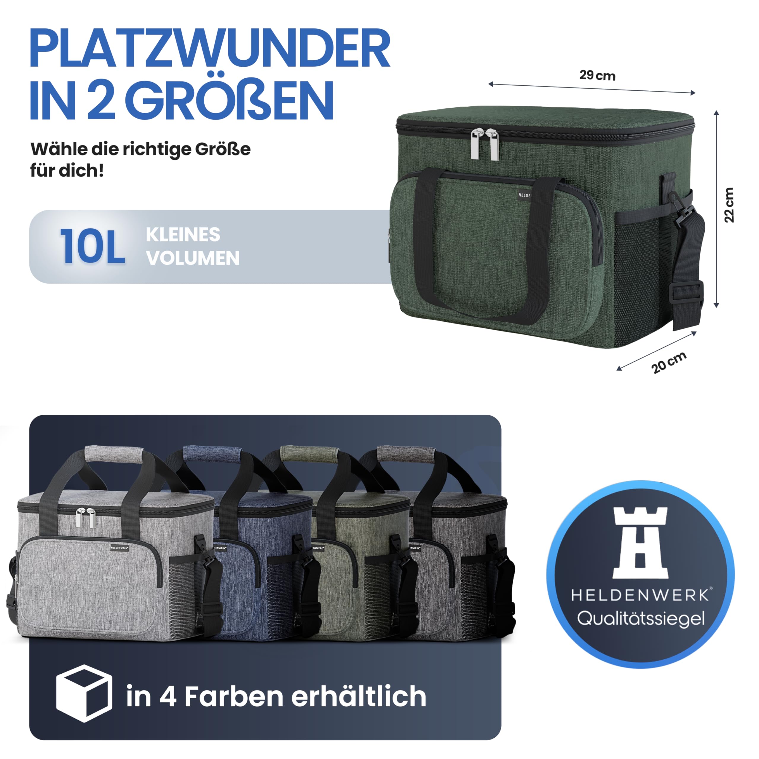 Borsa Termica Pieghevole HELDENWERK 10L - Isotermica Per Cibo E Bevande, Impermeabile, Con Tracolla E Apribottiglie, Per Picnic E Ufficio