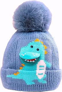 Adorazone Boy's & Girl's Super Warm Winter Woolen Skull Beanie Cap with Fur Inside | Cartoon 3D Dinosaur Knitted Hat with ... Price In India