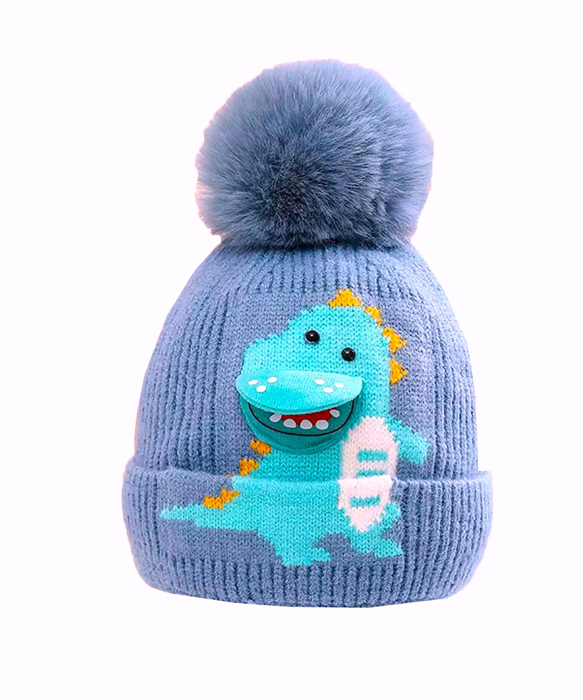 Adorazone Boy's & Girl's Super Warm Winter Woolen Skull Beanie Cap with Fur Inside | Cartoon 3D Dinosaur Knitted Hat with Pompom (Age: 2 Years to 8 Years)-picture-10