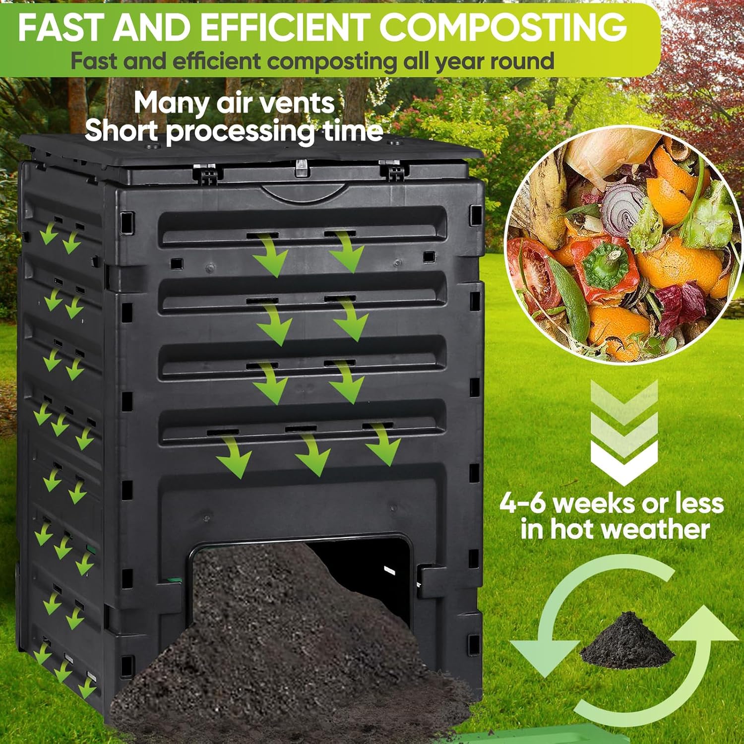 120 Gal Garden Compost Bin All Weather Withstand Large Capacity Compost Bin