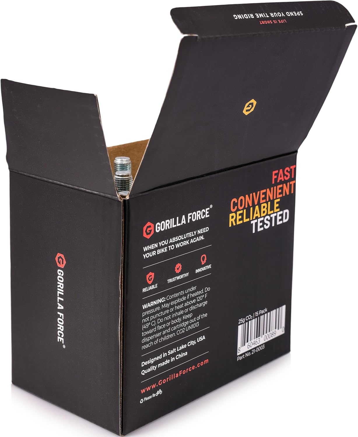 Gorilla Force CO2 Cartridges for Bikes - Threaded 16g & 25g Refills for Tire Inflators, Bicycle Cycling, Road MTB Gravel E-Bike, Fits Most C02 Inflator Heads, Fast Flat Repair for Tubes & Tubeless