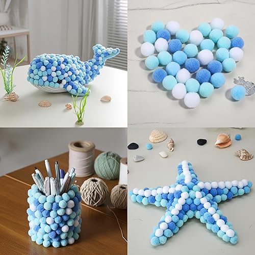 Miniatura 41 de Caydo [400 piezas] - 300 pompones surtidos de 1 pulgada con 100 pompones multicolor para artes y manualidades para niños, decoración de manualidades