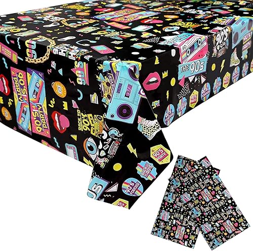LLMSIX 2 manteles grandes de fiesta de hip hop de los años 90 para adultos, decoración de eventos y cumpleaños de los años 90 (8751 pulgadas)