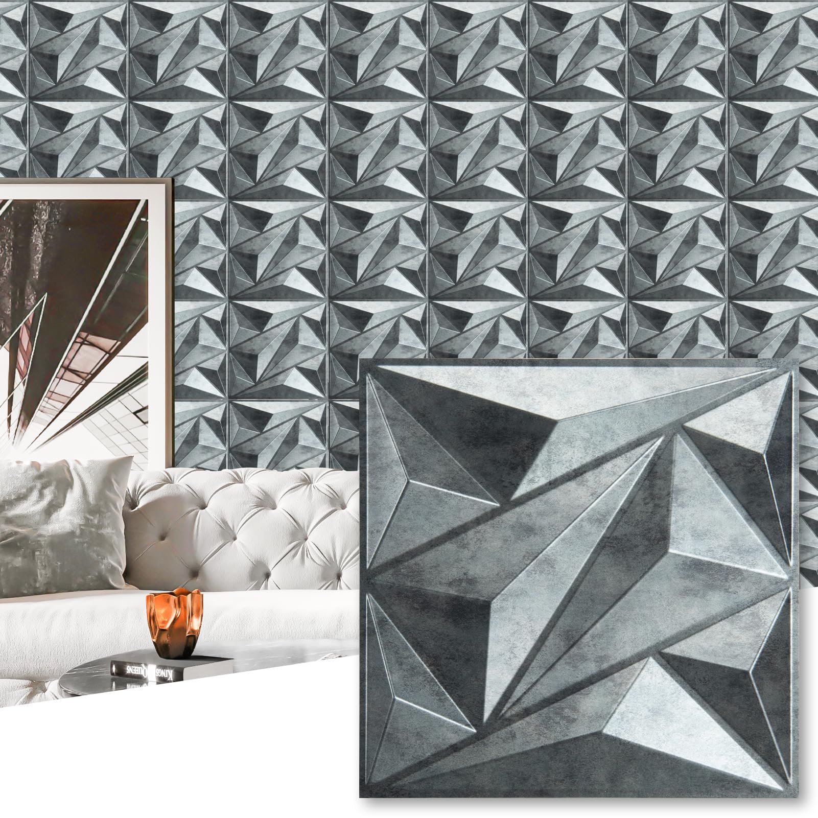 Art3dwallpanels 33 Pack 3D Wall Panel Diamond for Interior Wall Décor, PVC Textured Wall Panels, 12''x12'' Cover 32.Sq.Ft. Patina Bronze | PVC Accent Wall Panels for Interior Wall Decor, Living Room Lobby Bedroom Hotel Office 33 Pack Patina Bronze 33