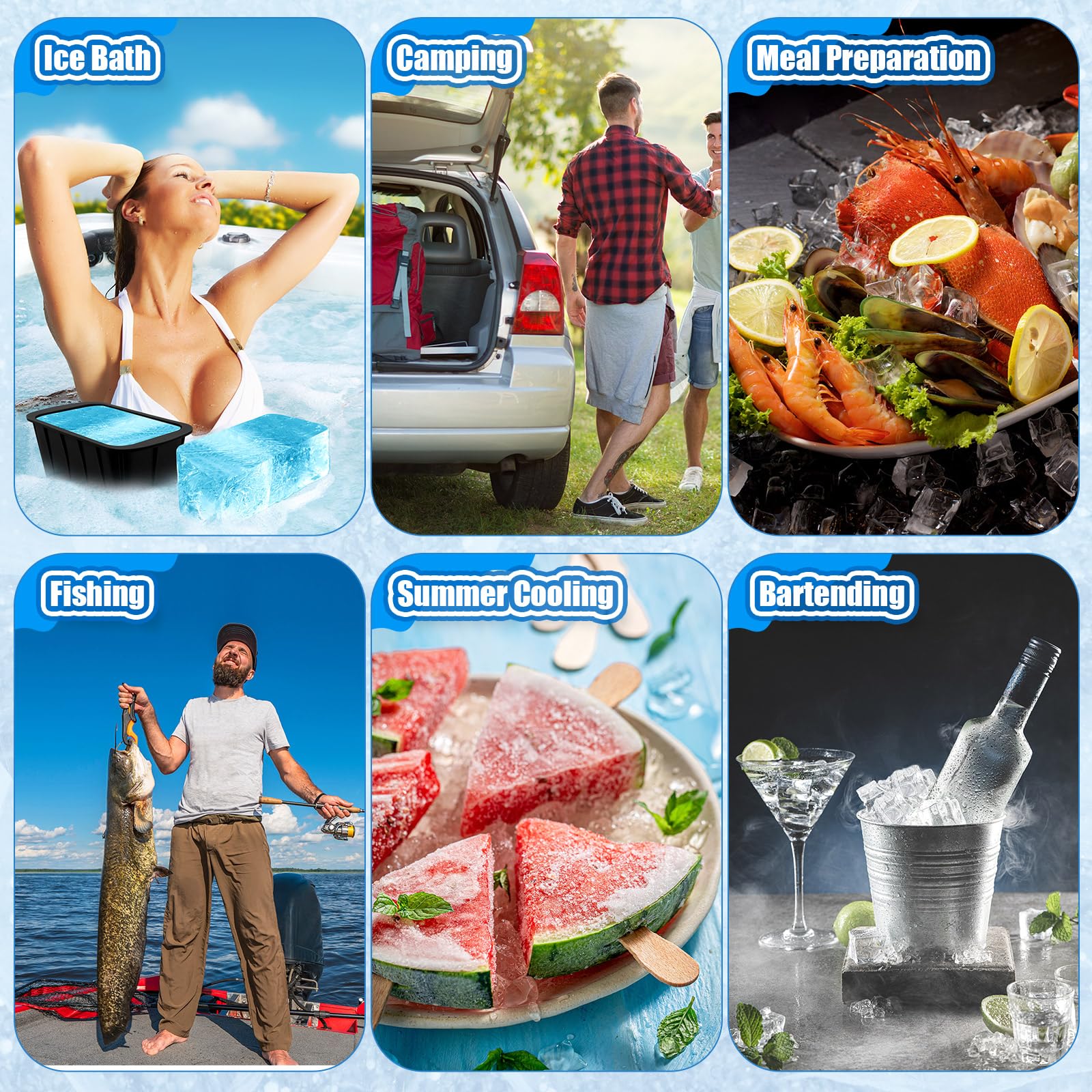 Tioncy Extra große Eisblockformen, 3,6 kg, wiederverwendbare Eisformen, riesige Silikon-Eiswürfelform für Eisbäder, Kühler, Tauchzubehör, Schwarz, 8 Stück