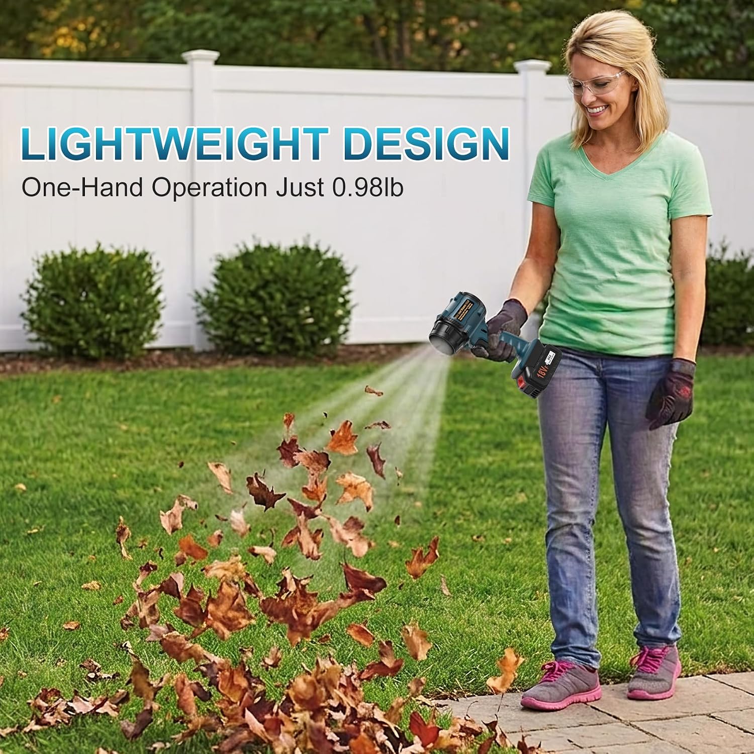 Cordless Leaf Blower, Lightweight Electric Blower | Stepless variable speed control with powerful 500W airflow, ideal for patio cleanup, garage dust removal and car drying