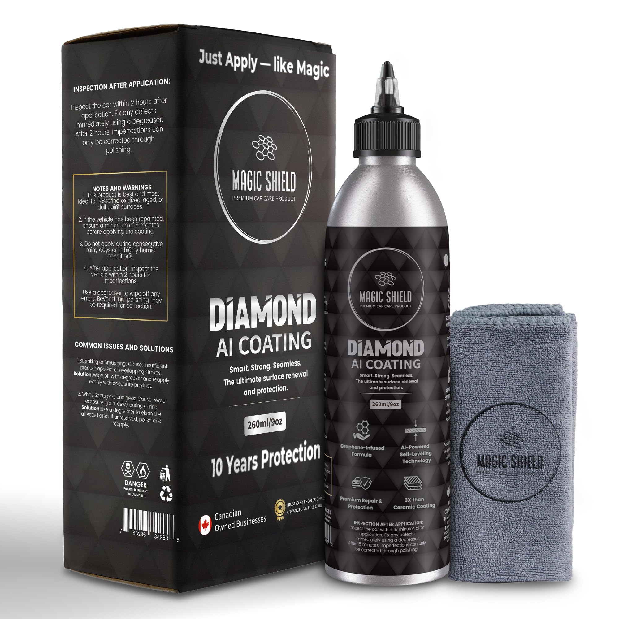 Magic Shield Diamond AI Coating – Graphene Liquid Self-Leveling Techology | Repairs & Protects | Last for 10 Years | High-Gloss Shine | Hydrophobic &