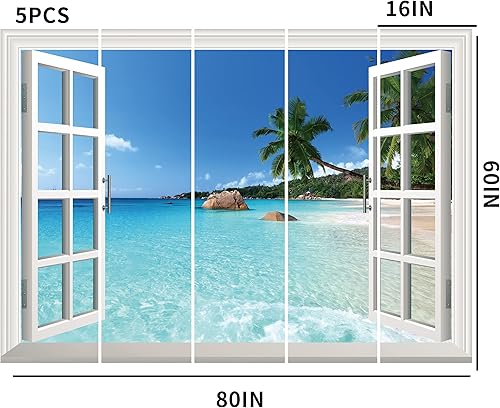 Miniatura 4 de FLFK Adhesivo de pared falso para ventana, mural de pared de ventana de playa de verano para decoración de pared, calcomanías de pared para pegar y