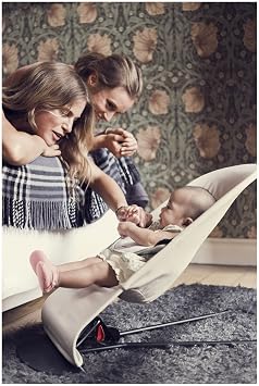 BabyBjorn Bouncer Balance Soft, Cotton/Jersey, Beige/Gray 2-in-1 Adjustable Baby Bouncer Seat and Toddler Chair, Newborn to Toddler (8-29 lbs), 4 Positions, Lightweight & Portable