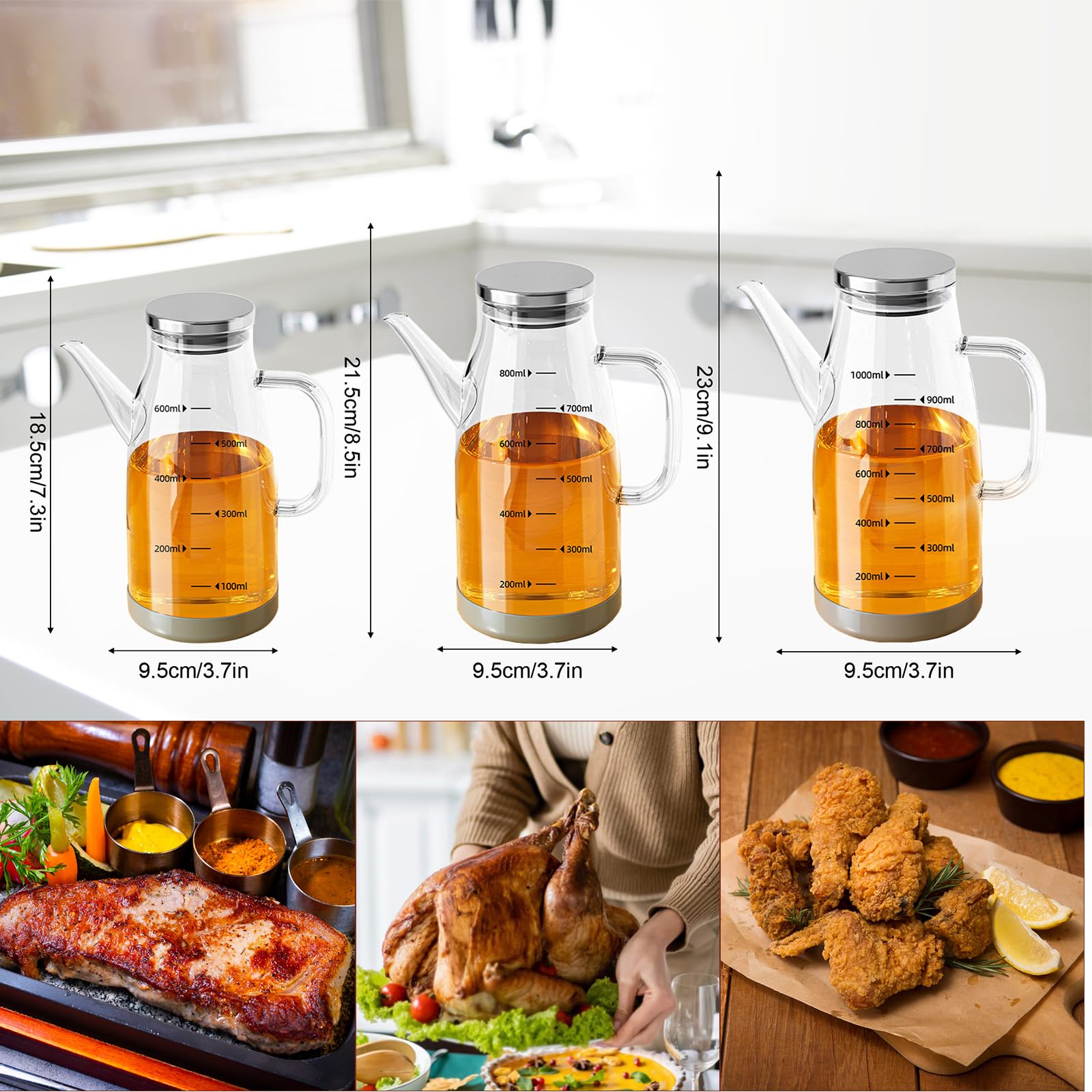 Oil Dispenser Bottle with Drip Free Spout, 2025 New Oil Dispenser Bottle, 34OZ Glass Olive Oil Dispenser Bottle for Kitchen Gadgets (White, 600ml)