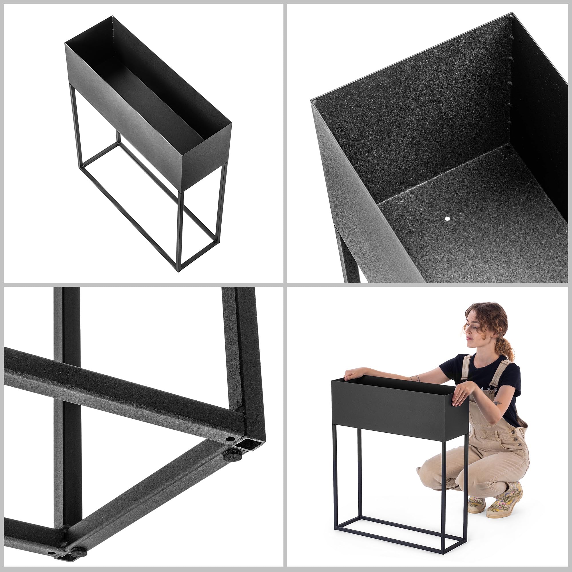 KADAX Jardinera ancha de barra de acero negro, soporte para flores para interior y exterior, parterre, maceta, macetero, soporte para flores (altura: 70 cm)