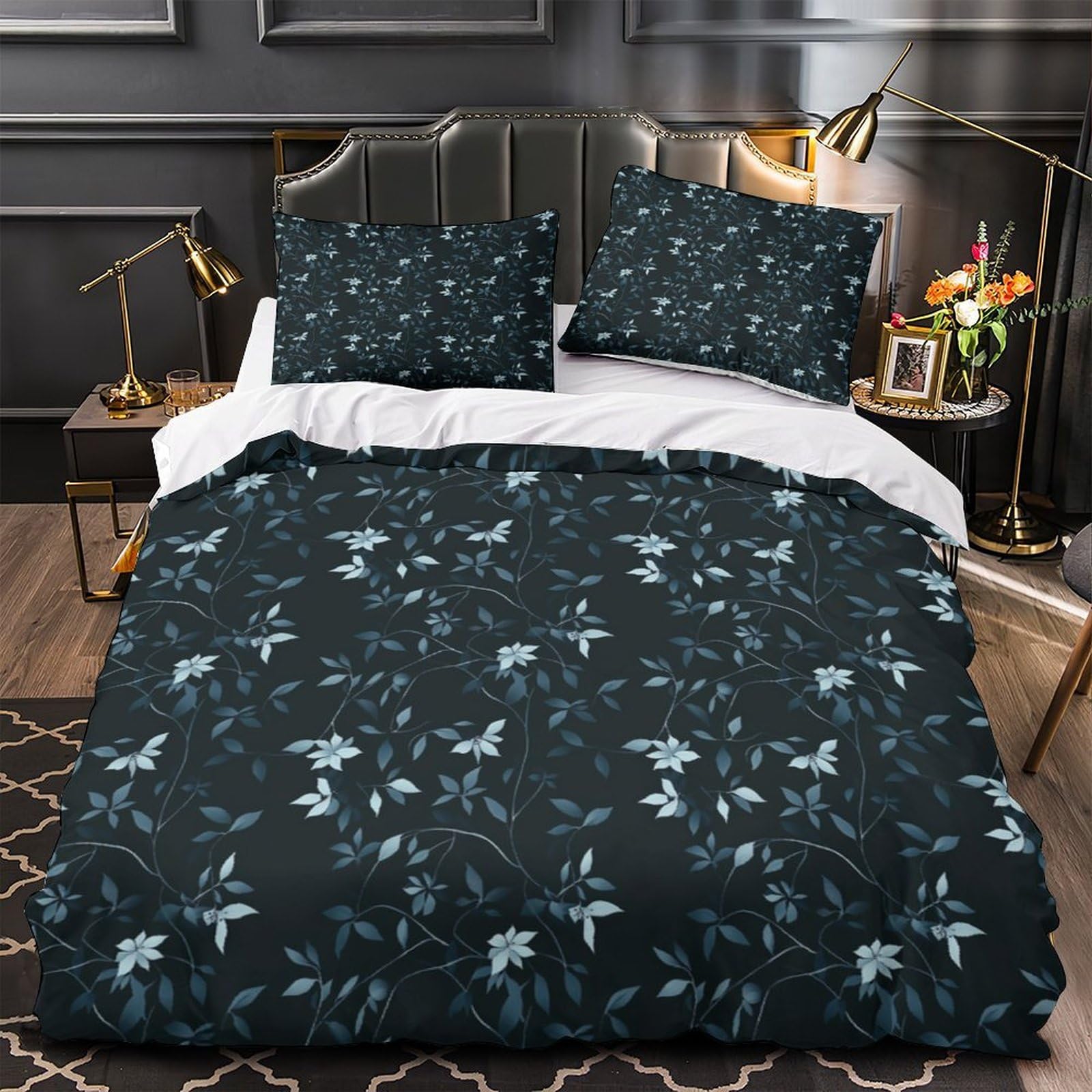 Housse de couette hypoallergique douce ligne botanique parure lit 3D microfibres résistante