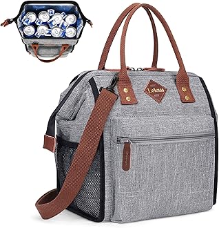 LOKASS Leak-proof Lunch Box for Women Insulated Lunch Cooler Bag Thermal Lunch Tote with Removable Shoulder Strap for Men Adults Large Picnic Bag for Office Work Outdoor, Grey
