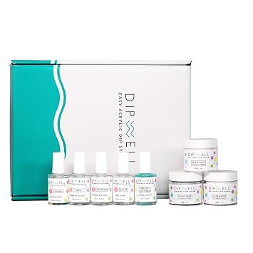 DipWell Dip Powder Nail Kit - Glitter Color Starter, Acrylic & Gel Resin Kit - Starter System Bond, Base, Activator, Sealer, Brush Softener + 3 Powder Jars
