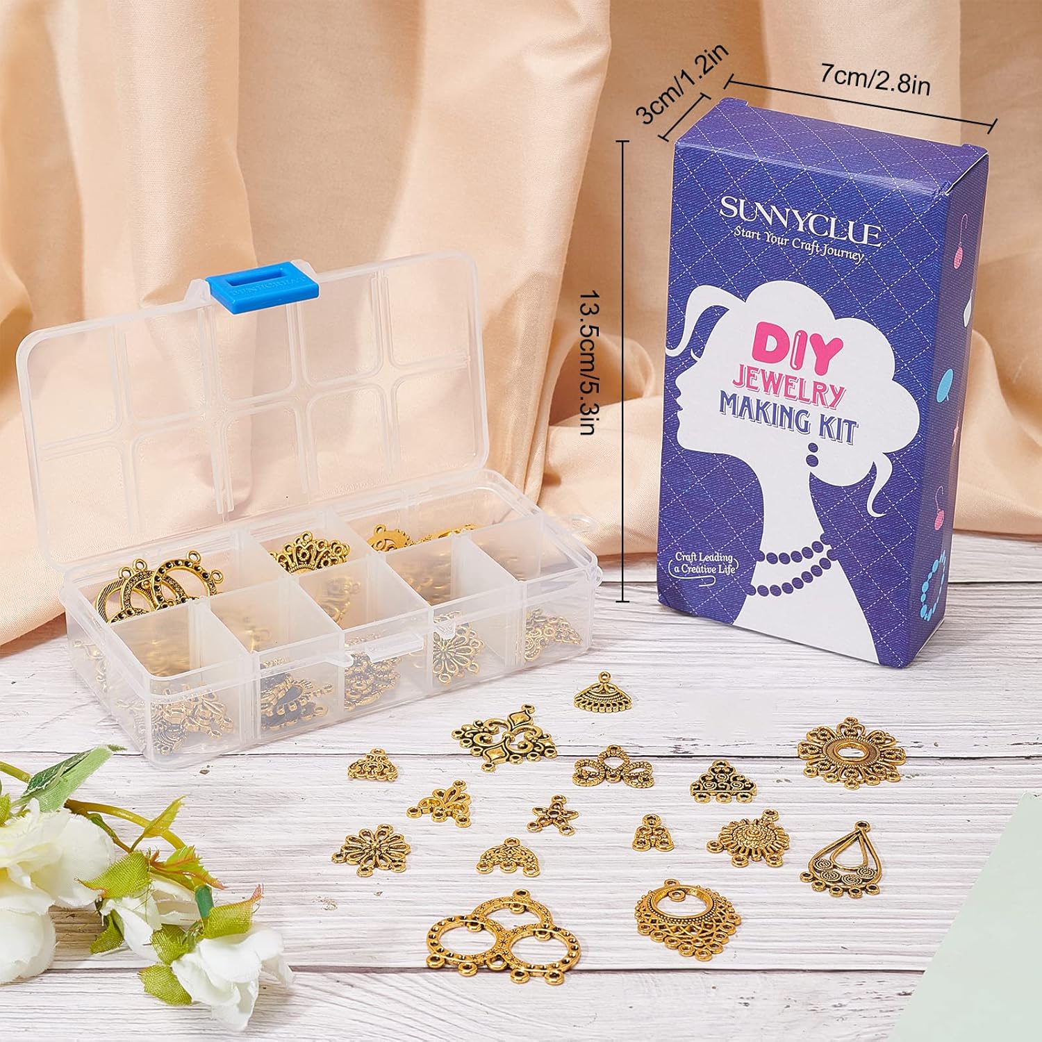 SUNNYCLUE 1 Box 64Pcs Earring Connectors Charms Filigree Components Links Chandelier Charms Flower Linking Charms Loops Jewelry Making Kit for Vintage Christmas Hoop Earrings Crafts Golden 15~37mm - Image 6