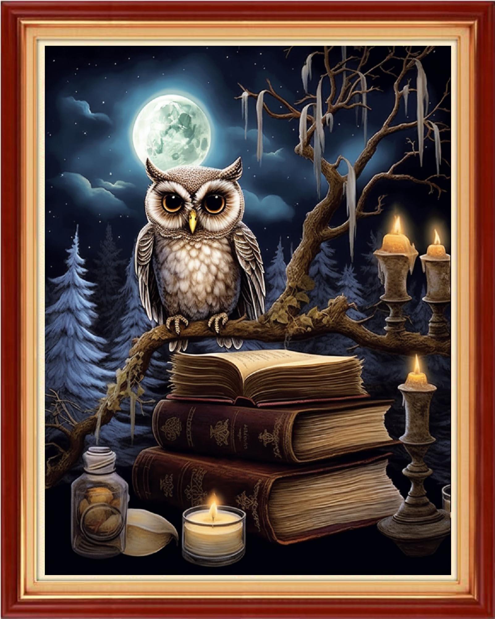 Redxing Stamped Cross Stitch Kits Full Range of Embroidery Starter Kits- Needlepoint Counted Cross Stitch Kits for Beginner Adults 11CT Printed Embroidery Kit-Owl Moon 16x20 inch