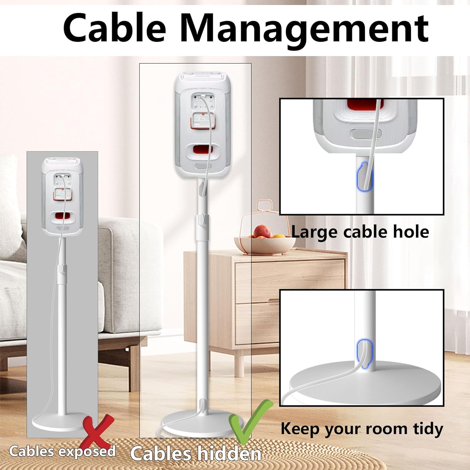 All-Metal Adjustable Speaker Stand for J-BL Partybox 120/320 (White) – Heavy-Duty Pole Stand with Wide Base, Height Adjustable up to 36.22" (Stand Only, No Speaker Included)