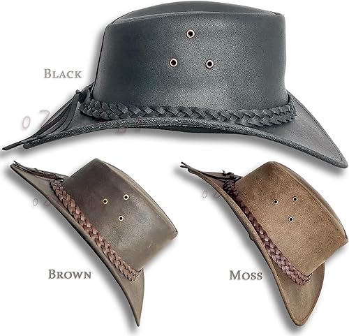 Miniatura 2 de Oztrala Sombrero de cuero aceitado australiano Outback australiano vaquero australiano occidental para hombres y mujeres niños negro marrón WO HL11