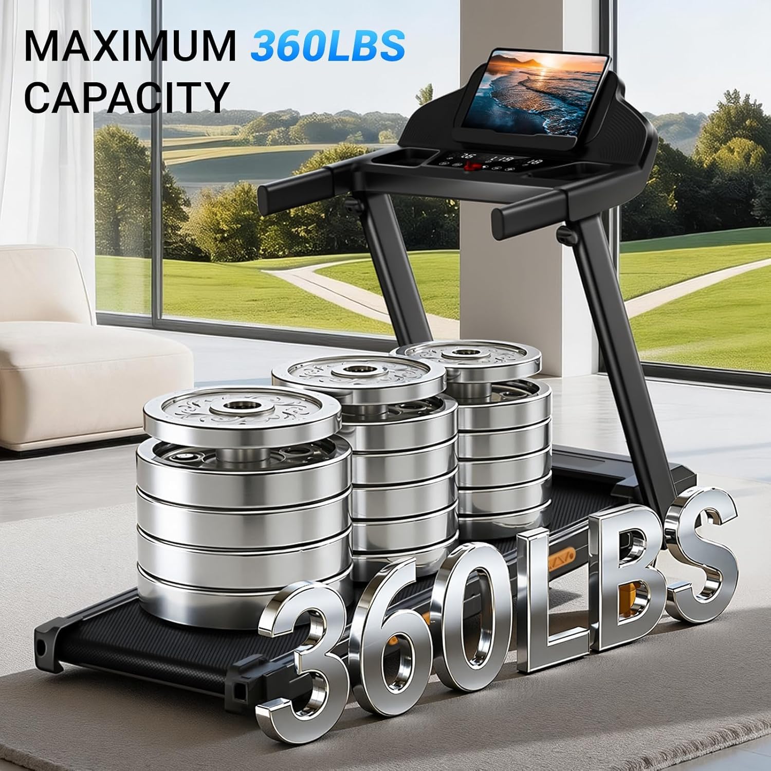 Treadmills for Home with 14% Incline & Led Screen, 3.0HP Quiet Foldable Treadmill with Handle Bar Up to 360lbs Capacity, 7-Layer Shock-Absorbing Walking Pad Treadmill 0.6-7.2MPH