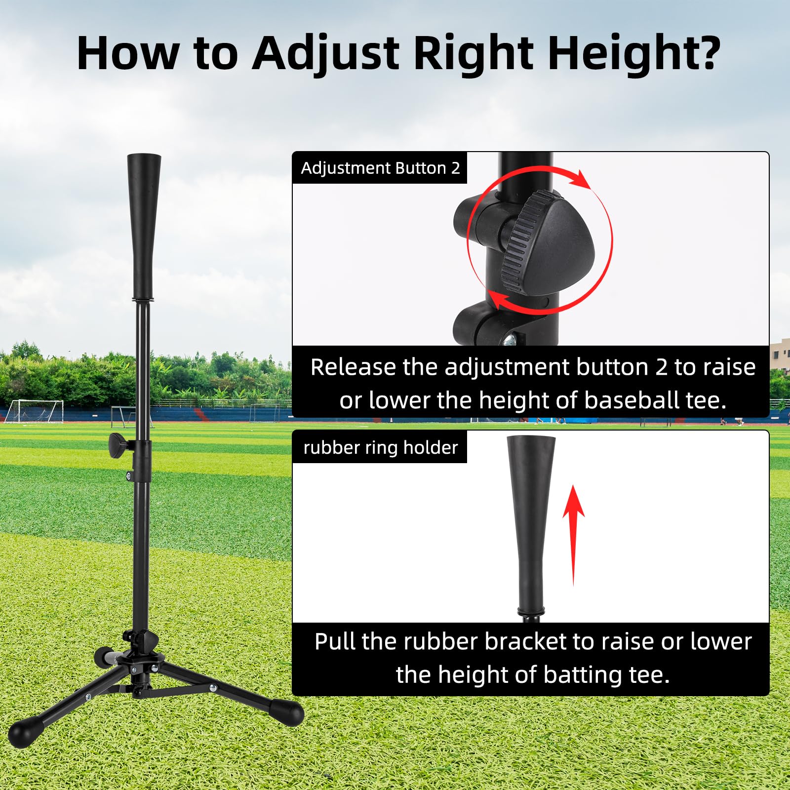 Kids Baseball Tee, 20.87 to 31.29 Inches Batting Tees for Baseball with Carry Bag, Portable Stable Baseball Tees for hitting, Tripod Tanner Tee for Baseball Practice Stand Aged 3-8 Years (Black)