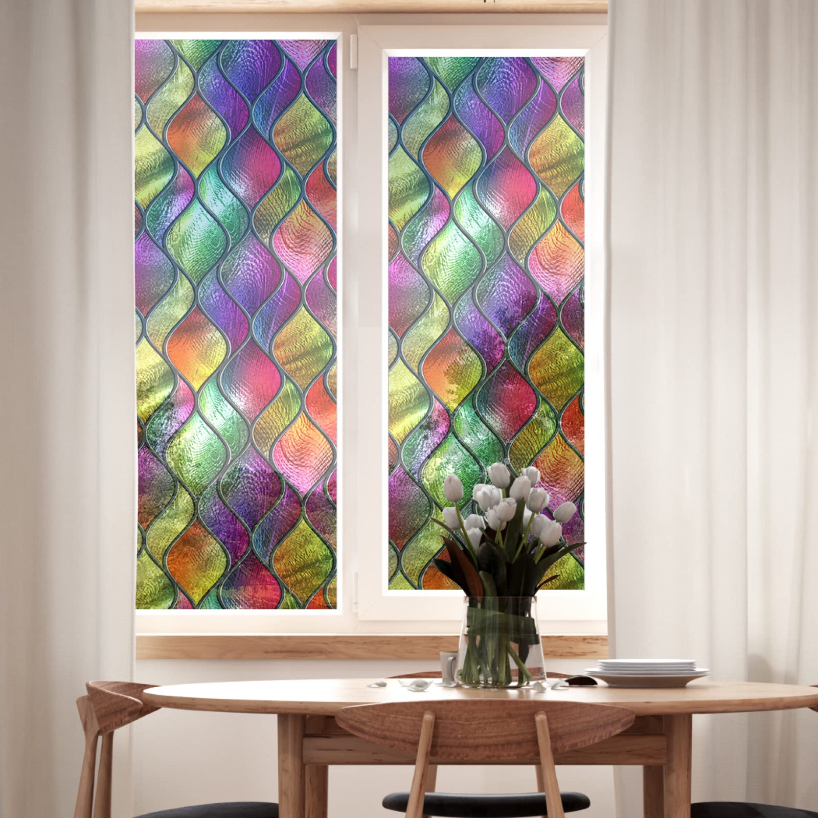 Pellicola per vetri oscurante,Pellicola privacy finestre,anti-peeping,Autoadesive,Anti-UV,strisce colorate ,Ideale per Ufficio Camera da Letto Sala(90cmx200cm)