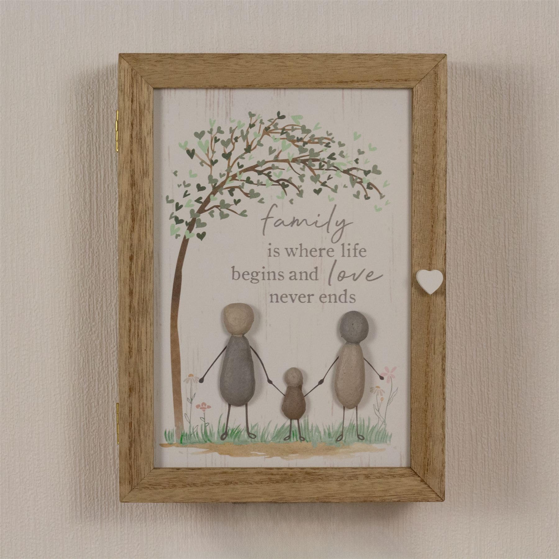 Pebble Family Key Box - Armario de madera para llaves de árbol genealógico Shabby Chic, armario para llaves montado en la pared con 6 ganchos para llaves, 19 x 26 cm
