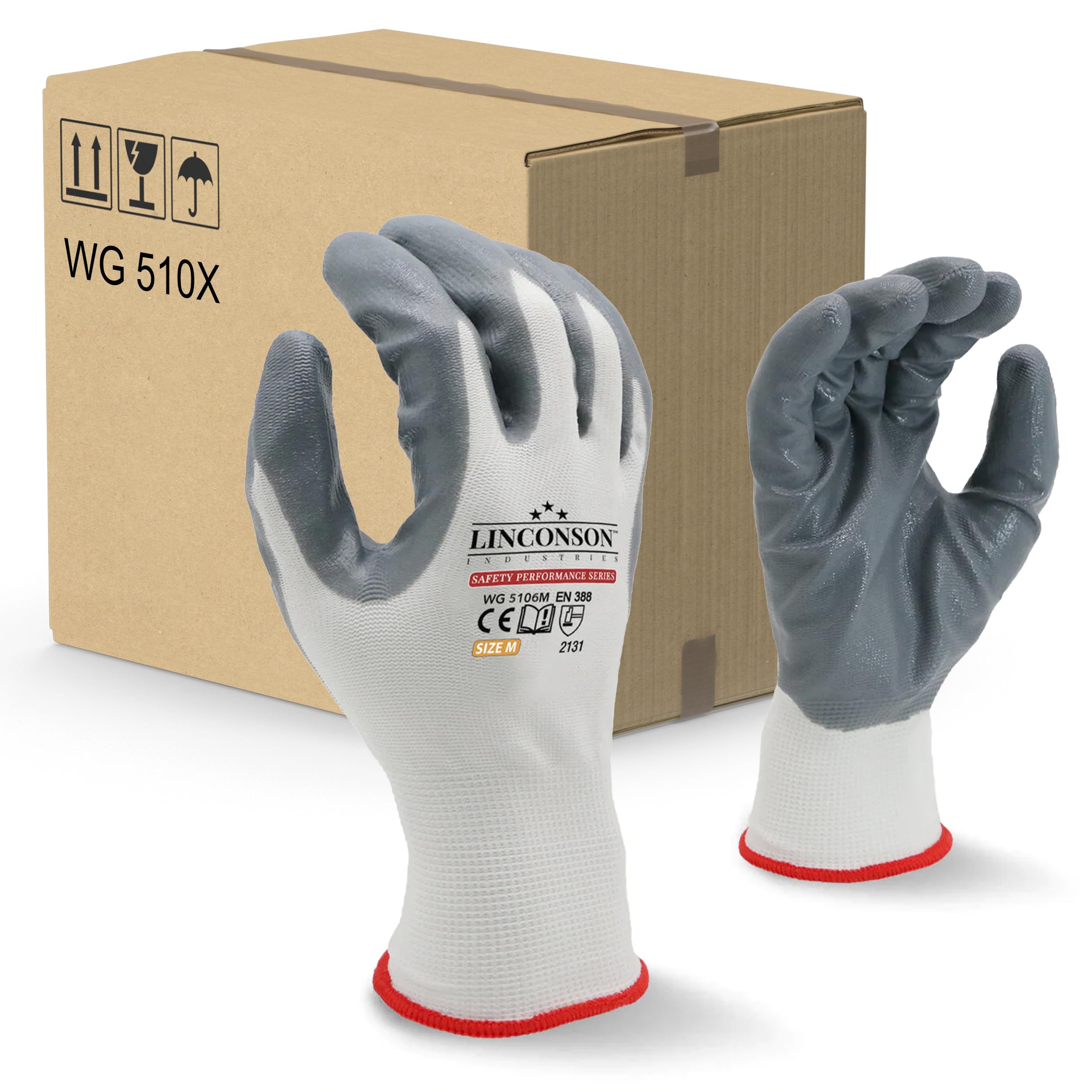 linconson 12 Pack Extreme Grip Lightweight Nitrile Coated Construction & Mechanics Work Gloves (White (12 Pack), Medium)