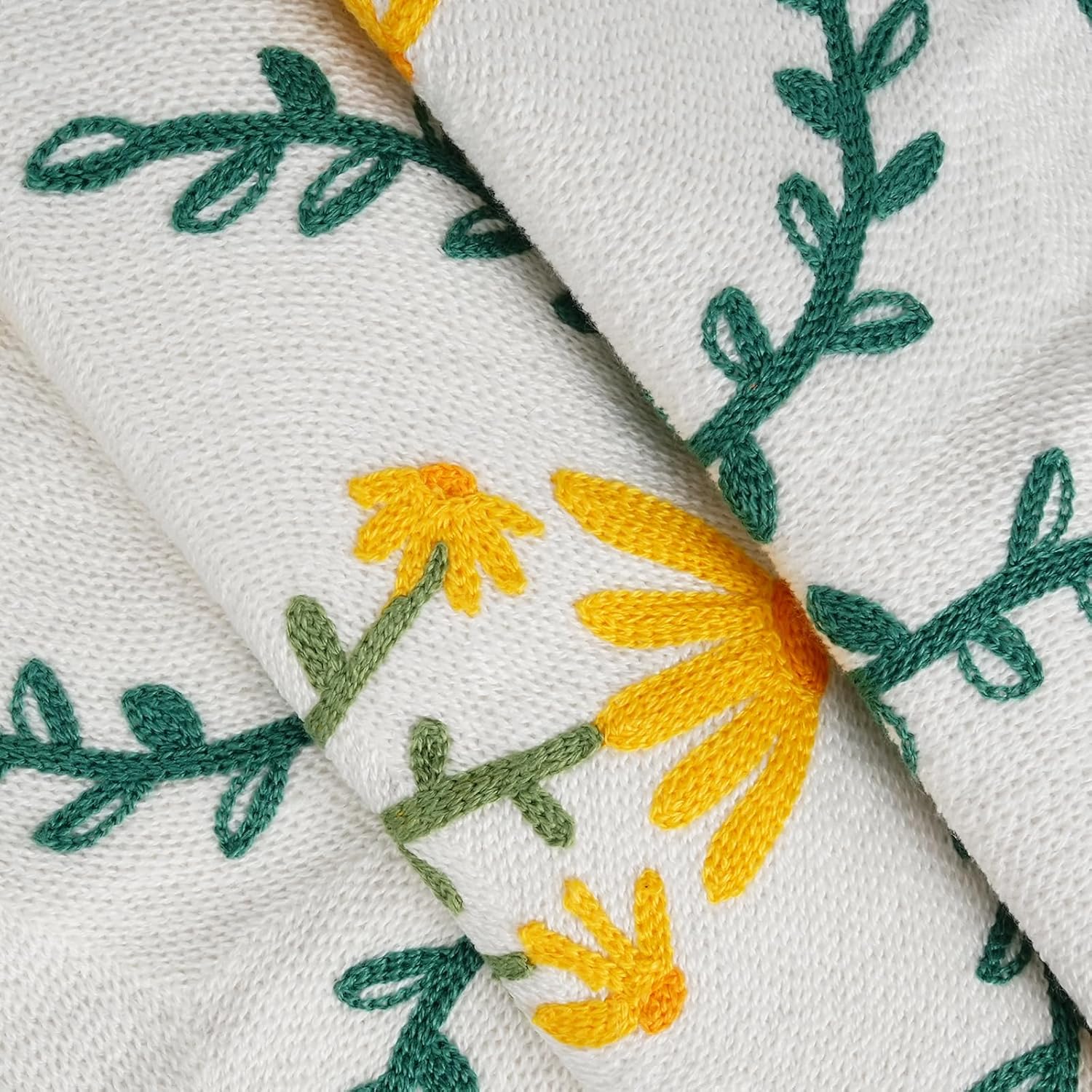 Adabana Embroidered Pillow Cover Set of 2 Farmhouse Decorative Floral Throw Pillow Covers 18x18 inch for Couch Sofa Bed Living Room Decor Green and Yellow