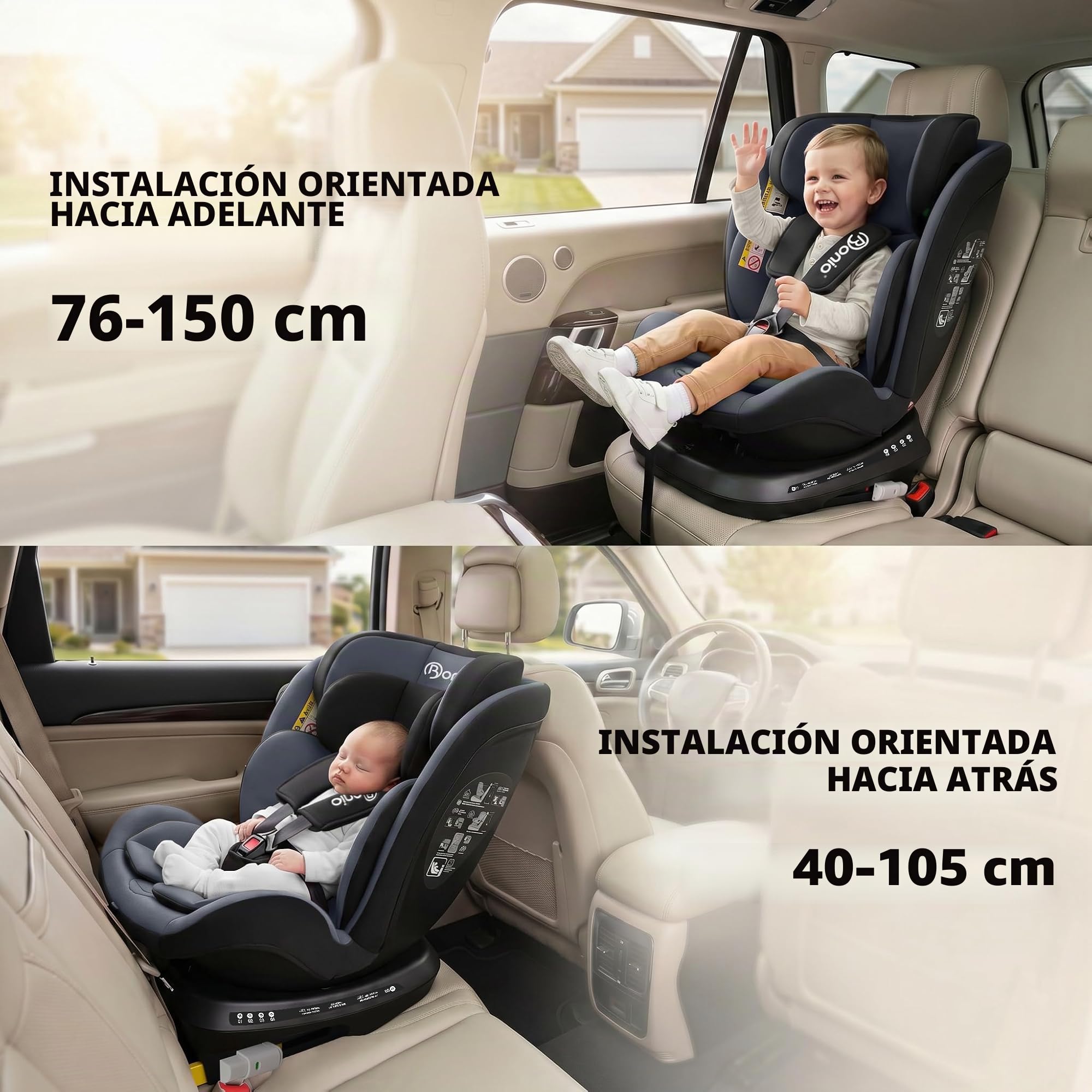 Bonio I-Size Silla de Coche Giratoria 360 con ISOFIX, 40-150cm (0~36kg)