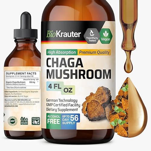 Suplemento de hongos Chaga, extracto líquido sin alcohol, tintura adaptogénica para inmunidad, bienestar cardíaco y apoyo digestivo, gotas de