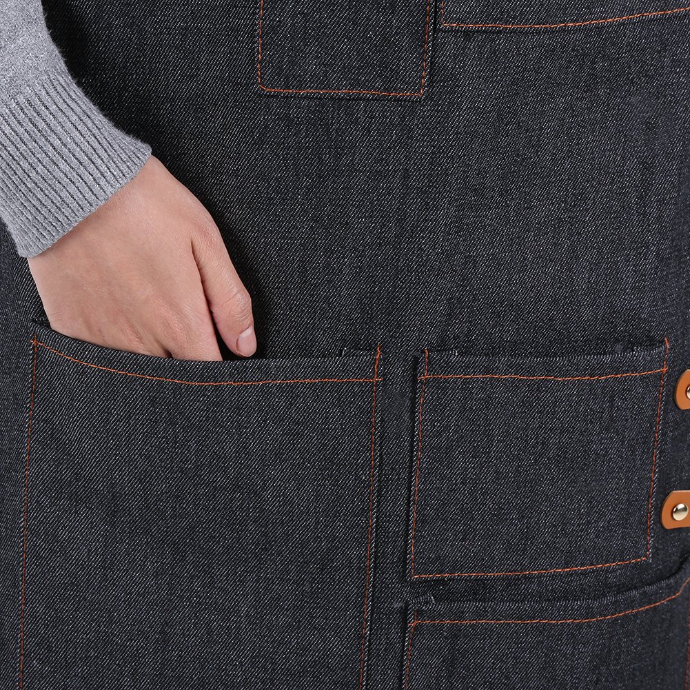 Tablier De Travail Jean Tablier De Chef Réglable Avec Sangles Croisées En Cuir Multi-poche Pour Femmes Hommes Artisans Peintre Artisanat Travailler(#C)